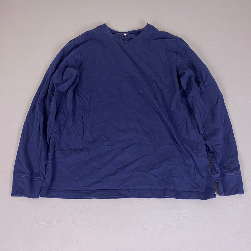 Lands End Super-T Men's Large‎ Navy Blue Long Sleeve Cotton Crew Neck T-Shirt